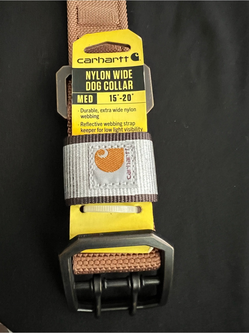 Carhartt Brown Nylon Wide Dog Collar with Reflective Strap